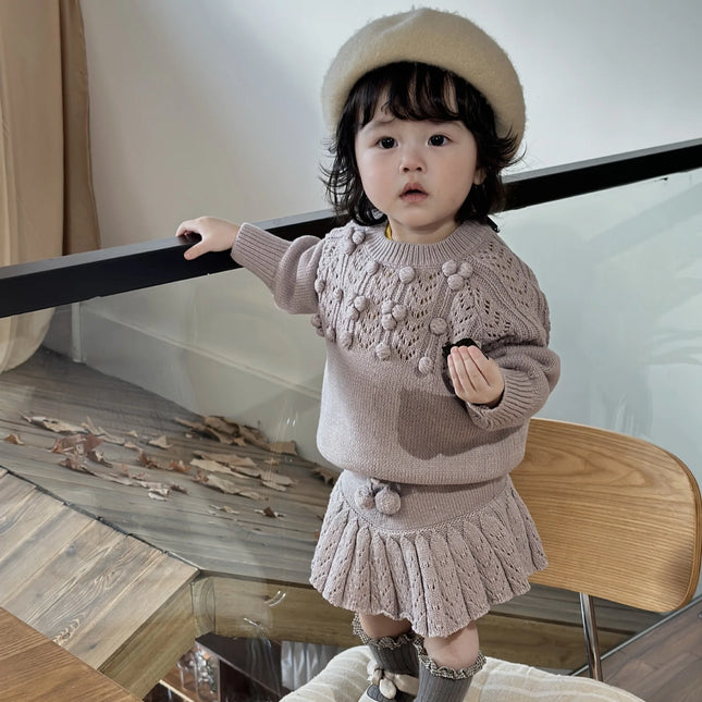 ベビーキッズトップス レースニットぽんぽんセータートップス 2カラー - mamahalo shop - ニット・セーター -  べビー服 - 子供服 - 男の子 - 女の子