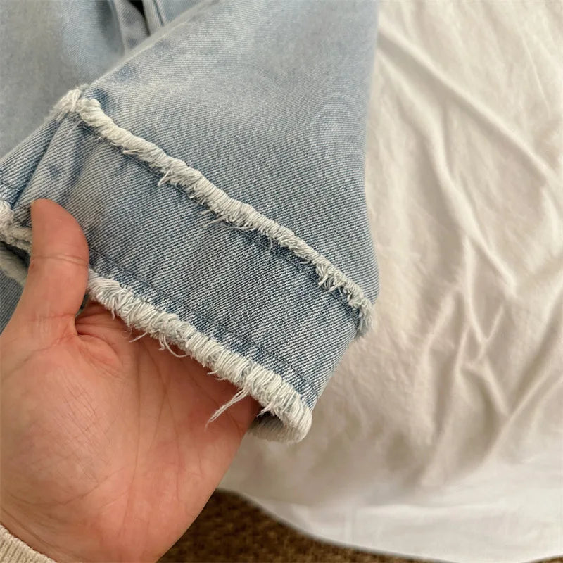 -キッズパンツ デニムパンツ ジーンズ ワイドルーズパンツ 切り替え フリンジ ジーパン - mamahalo shop - デニムパンツ -  べビー服 - 子供服 - 男の子 - 女の子