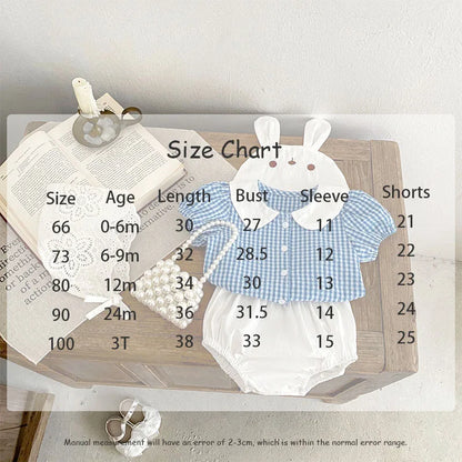 -ベビーセットアップ 2点セット 半袖パフスリーブうさ耳襟チェックブラウス+ブルマパンツ【mh0004891】 - mamahalo shop - 半袖セットアップ -  べビー服 - 子供服 - 男の子 - 女の子