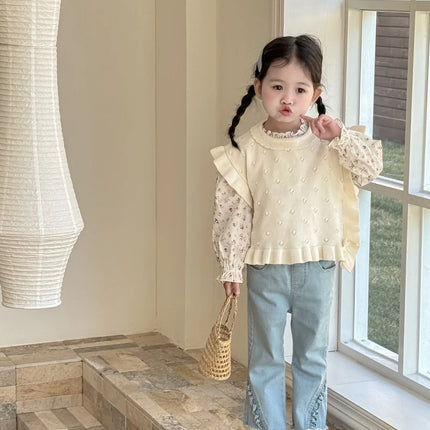 キッベスト フリルリボンニットショールビブベスト - mamahalo shop - ベスト -  べビー服 - 子供服 - 男の子 - 女の子