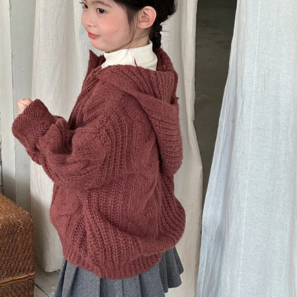 キッズトップス アランニットケーブル編みフーディセーター - mamahalo shop - ニット・セーター -  べビー服 - 子供服 - 男の子 - 女の子