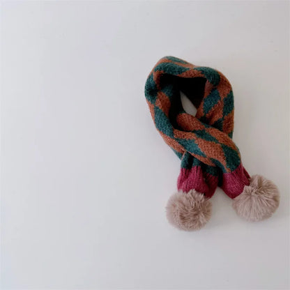 -キッズマフラー ぽんぽん付きネックウォーマー アーガイルチェック ユニセックス 男の子 女の子 子供服【mh0003397】 - mamahalo shop - ネックウォーマー -  べビー服 - 子供服 - 男の子 - 女の子