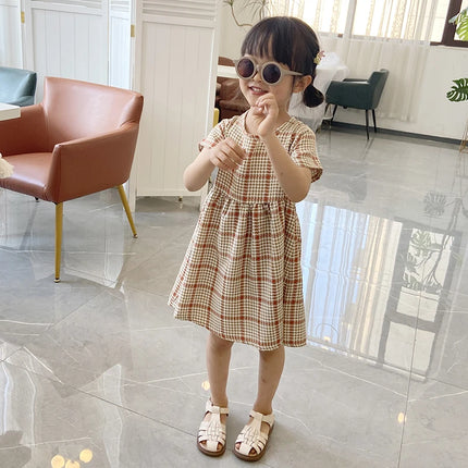 ☺︎ キッズワンピース レトロチェック 半袖ワンピース 3カラー - mamahalo shop - 半袖ワンピース -  べビー服 - 子供服 - 男の子 - 女の子