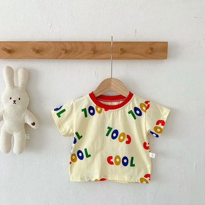 -ベビーロンパース 半袖ジャンプスーツ カラフルレターロゴプリント【mh0005383】 - mamahalo shop - 半袖ロンパース -  べビー服 - 子供服 - 男の子 - 女の子