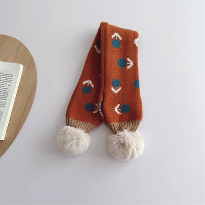 -キッズマフラー ぽんぽん付きネックウォーマー フラワー花柄 ガールズ 女の子 子供服【mh0003327】 - mamahalo shop - ネックウォーマー -  べビー服 - 子供服 - 男の子 - 女の子