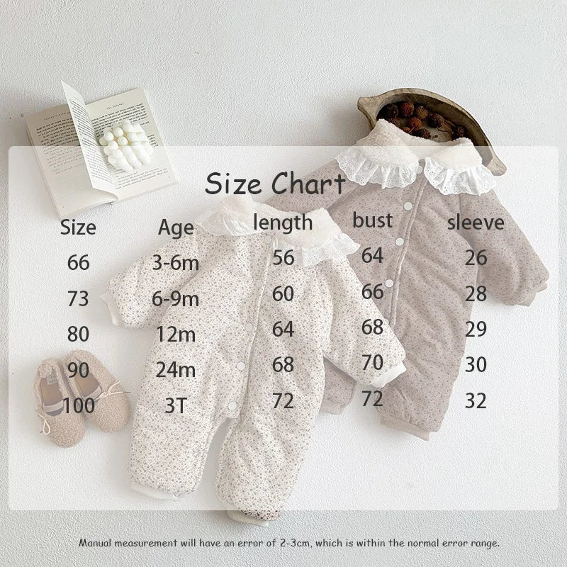 -ベビーアウタージャンプスーツ 長袖ロンパース 裏ボアフリース フラワー花柄プリント ベージュ カーキ 2カラー - mamahalo shop - アウタージャンプスーツ -  べビー服 - 子供服 - 男の子 - 女の子