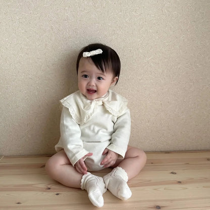 -ベビーロンパース 長袖リボン襟ボディスーツ 2カラー【mh0006782】 - mamahalo shop - 長袖ロンパース -  べビー服 - 子供服 - 男の子 - 女の子