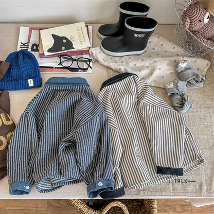 -キッズ ストライプ 長袖 シャツ ブラウス ボーイズ - mamahalo shop - 長袖シャツ・ブラウス -  べビー服 - 子供服 - 男の子 - 女の子