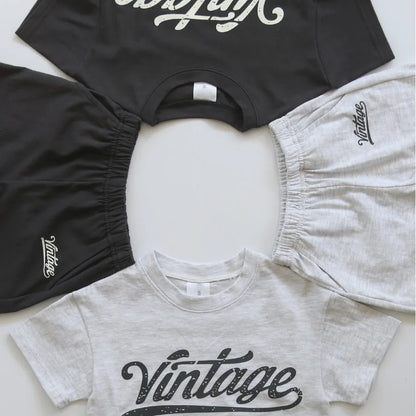 -ベビーセットアップ 2点セット 半袖Tシャツ+ショートパンツ レターロゴプリント 2カラー - mamahalo shop - 半袖セットアップ -  べビー服 - 子供服 - 男の子 - 女の子