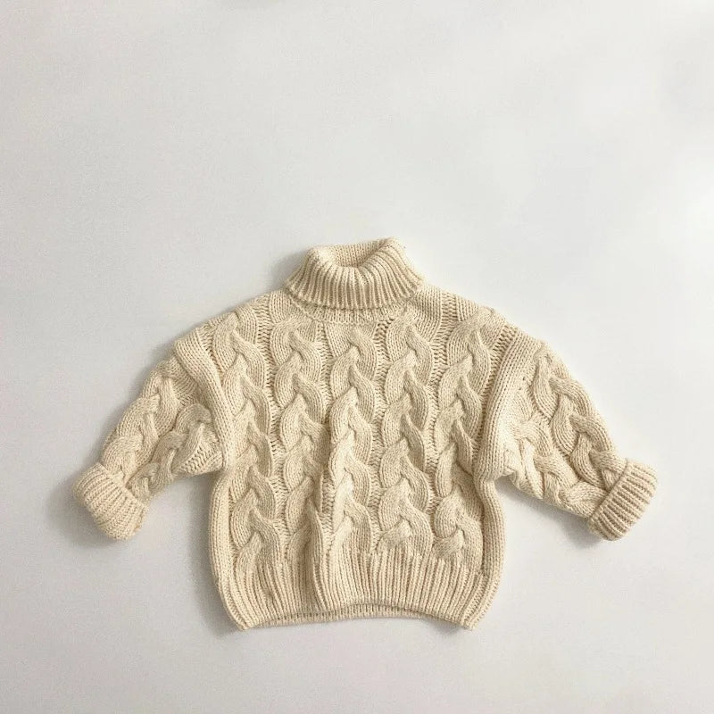 -キッズセーター タートルネックケーブル編みプルオーバー アランニットトップス ベージュ ブラウン 2カラー ユニセックス 男の子 女の子 子供服 - mamahalo shop - ニット・セーター -  べビー服 - 子供服 - 男の子 - 女の子