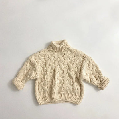 -キッズセーター タートルネックケーブル編みプルオーバー アランニットトップス ベージュ ブラウン 2カラー ユニセックス 男の子 女の子 子供服 - mamahalo shop - ニット・セーター -  べビー服 - 子供服 - 男の子 - 女の子