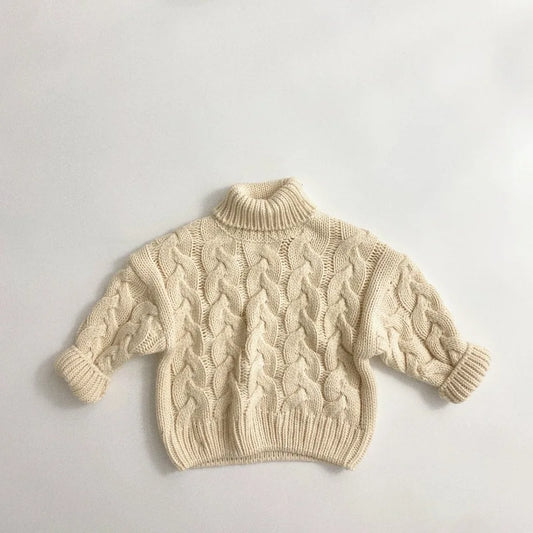 -キッズセーター タートルネックケーブル編みプルオーバー アランニットトップス ベージュ ブラウン 2カラー ユニセックス 男の子 女の子 子供服 - mamahalo shop - ニット・セーター -  べビー服 - 子供服 - 男の子 - 女の子