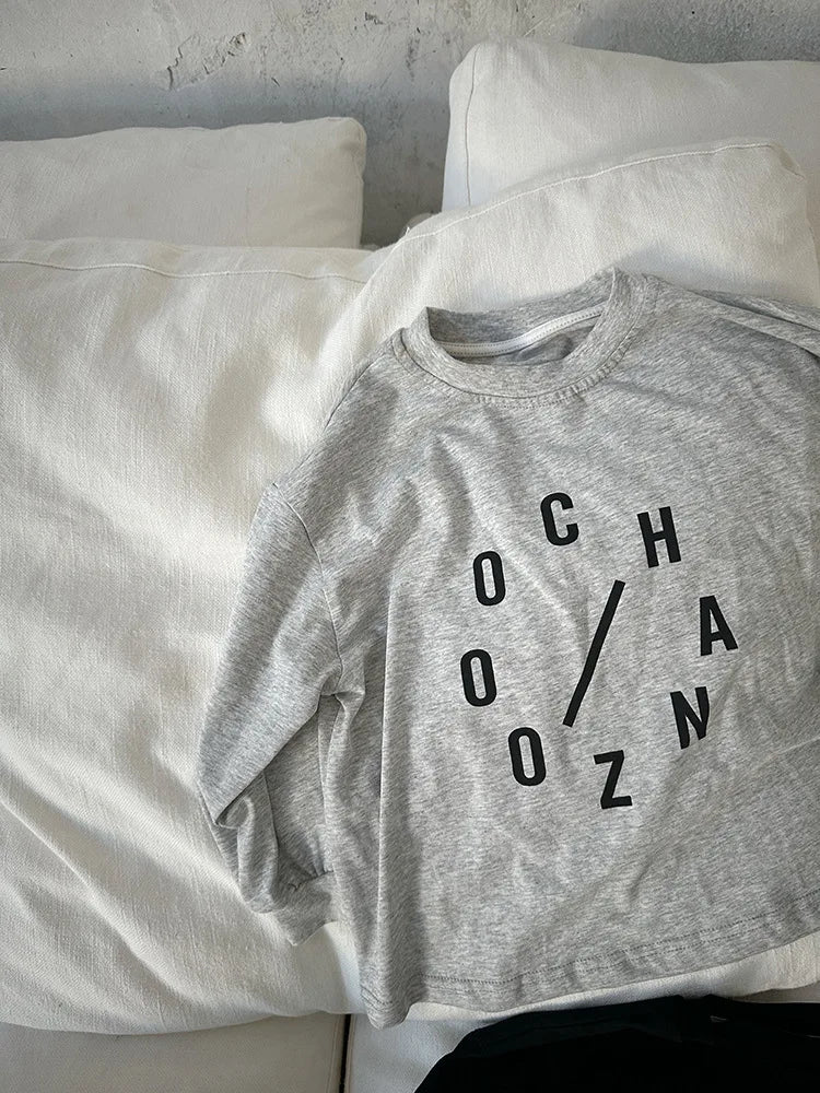 -キッズトップス レターロゴプリント長袖Tシャツ 3カラー - mamahalo shop - 長袖Tシャツ -  べビー服 - 子供服 - 男の子 - 女の子