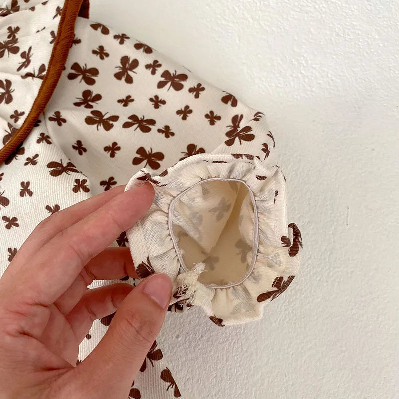 -ベビーセットアップ 2点セット 長袖ブラウス リボンロングパンツ ブラウン - mamahalo shop - 長袖セットアップ -  べビー服 - 子供服 - 男の子 - 女の子