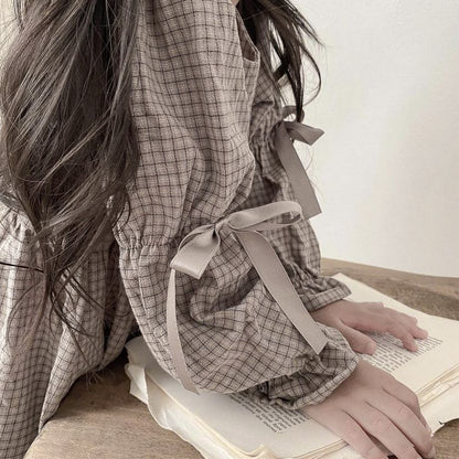 -ベビー 長袖ワンピース チェック リボン ドレス ガールズ 女の子 子供服【mh0002881】 - mamahalo shop - 長袖ワンピース -  べビー服 - 子供服 - 男の子 - 女の子