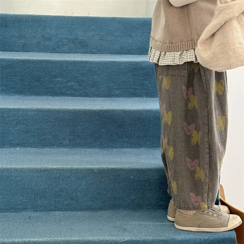 -キッズパンツ ルーズワイドロングパンツ レトロフラワープリント 2カラー - mamahalo shop - ロングパンツ・スウェットパンツ -  べビー服 - 子供服 - 男の子 - 女の子