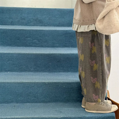 -キッズパンツ ルーズワイドロングパンツ レトロフラワープリント 2カラー - mamahalo shop - ロングパンツ・スウェットパンツ -  べビー服 - 子供服 - 男の子 - 女の子