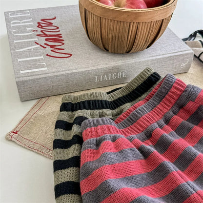 -キッズパンツ ボーダー柄ジョガーパンツ アーミーグリーン/レッド/2カラー - mamahalo shop - ロングパンツ・スウェットパンツ -  べビー服 - 子供服 - 男の子 - 女の子