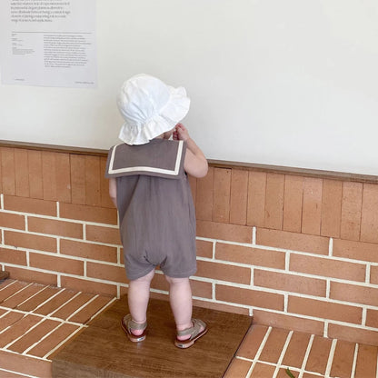 -ベビー セーラー カラー ノースリーブ ジャンプスーツ - mamahalo shop - ノースリーブジャンプスーツ -  べビー服 - 子供服 - 男の子 - 女の子