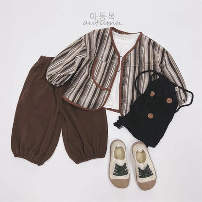 -キッズ ショートジャケット コート ストライプ ブラウン ボーイズ 男の子 子供服 - mamahalo shop - ショートコート・ジャケット・ジャンパー -  べビー服 - 子供服 - 男の子 - 女の子