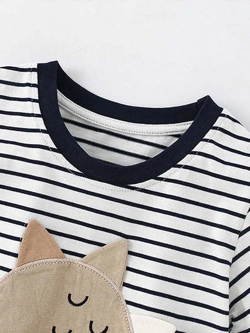 -キッズセットアップ 2点セット 半袖Tシャツ+ショートパンツ ボーダー 恐竜ダイナソー【mh0005494】 - mamahalo shop - 半袖セットアップ -  べビー服 - 子供服 - 男の子 - 女の子