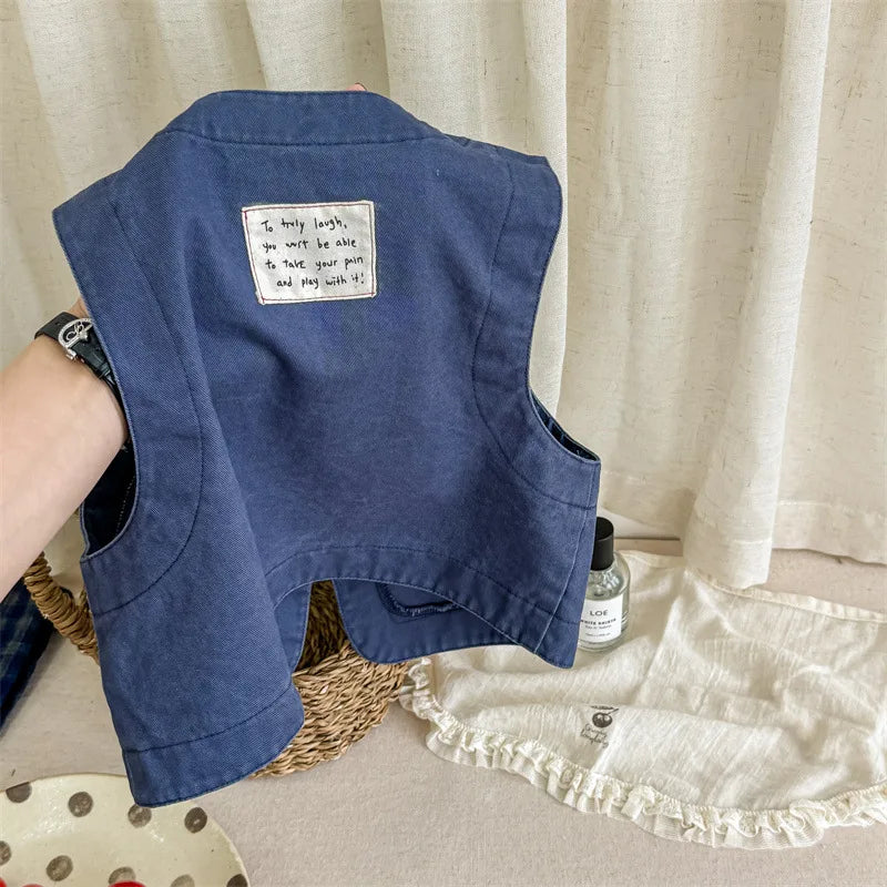 -キッズベスト Vネックノースリーブジャケット 2カラー - mamahalo shop - ベスト -  べビー服 - 子供服 - 男の子 - 女の子