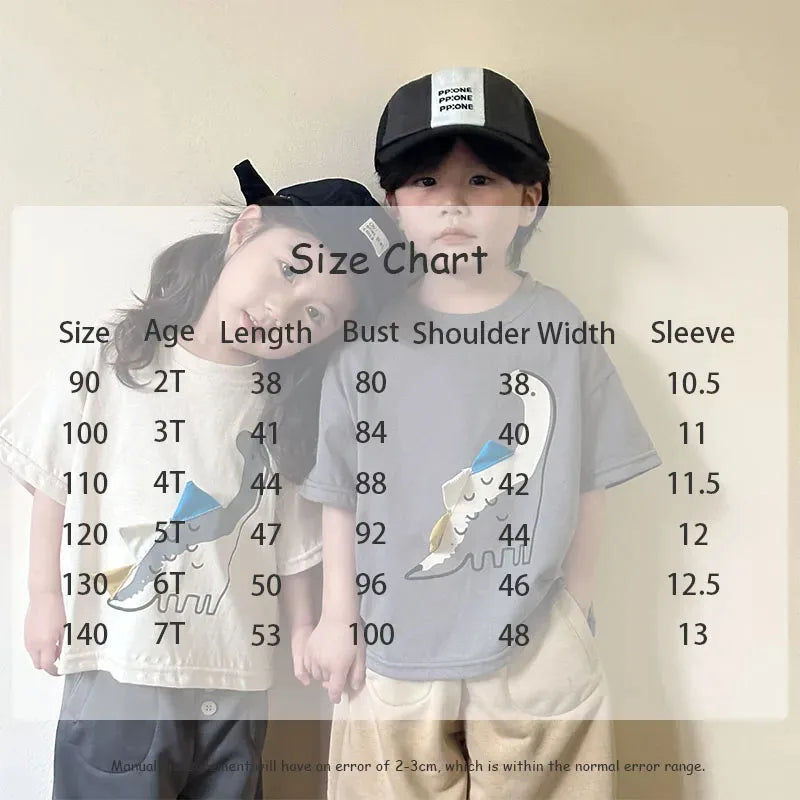 -キッズトップス 半袖Tシャツ ダイナソー恐竜アップリケ 2カラー【mh0005856】 - mamahalo shop - 半袖Tシャツ -  べビー服 - 子供服 - 男の子 - 女の子