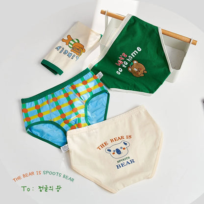 -キッズショーツ 男の子下着 ボーイズパンツ アンダーウェア 4枚セット グリーン ブリーフ【mh0005803】 - mamahalo shop - 幼児用下着 -  べビー服 - 子供服 - 男の子 - 女の子