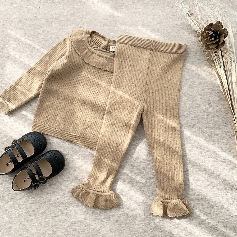 -ベビー キッズ ニット セットアップ フリル セーター トップス パンツ 4カラー ガールズ - mamahalo shop - 長袖セットアップ -  べビー服 - 子供服 - 男の子 - 女の子