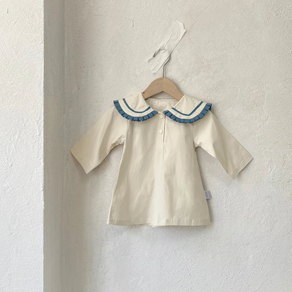 -ベビーキッズワンピース マリンセーラーカラー長袖ワンピース 2カラー - mamahalo shop - 長袖ワンピース -  べビー服 - 子供服 - 男の子 - 女の子