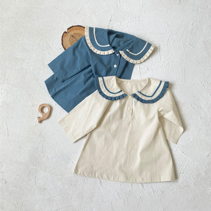 -ベビーキッズワンピース マリンセーラーカラー長袖ワンピース 2カラー - mamahalo shop - 長袖ワンピース -  べビー服 - 子供服 - 男の子 - 女の子