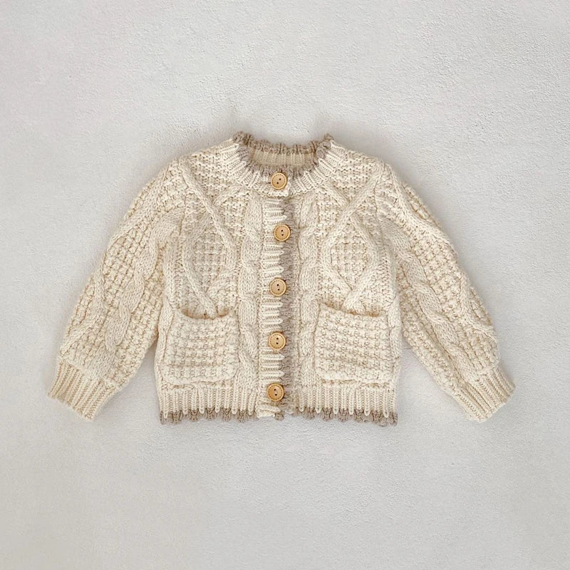 -ベビーカーディガン ケーブル編みざっくりニットジャケット ベージュ【mh0006996】 - mamahalo shop - カーディガン・パーカー -  べビー服 - 子供服 - 男の子 - 女の子