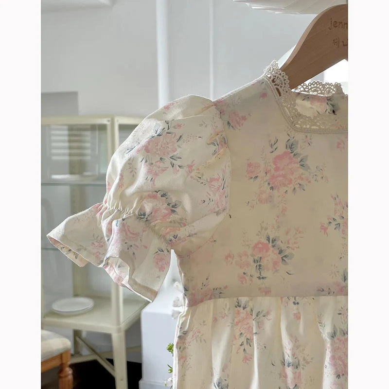 -ベビーロンパース 半袖パフスリーブボディスーツ フラワー花柄プリント【mh0006062】 - mamahalo shop - 半袖ロンパース -  べビー服 - 子供服 - 男の子 - 女の子