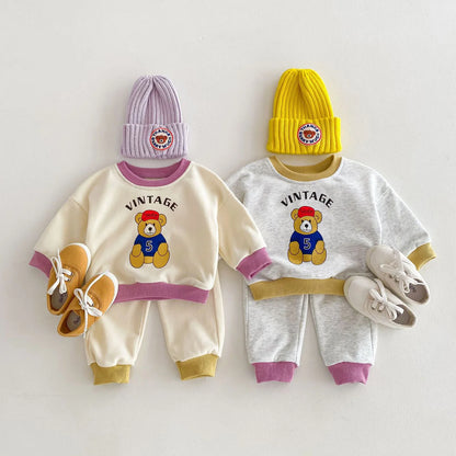 -ベビーキッズセットアップ 2点セット スウェットシャツ スウェットパンツ ベアくまプリント カラフル - mamahalo shop - 長袖セットアップ -  べビー服 - 子供服 - 男の子 - 女の子