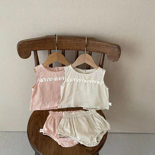 -ベビーセットアップ 2点セット ノースリーブフリルタンクトップ+ブルマパンツ 2カラー【mh0005538】 - mamahalo shop - ノースリーブセットアップ -  べビー服 - 子供服 - 男の子 - 女の子