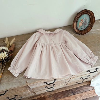 -キッズトップス サークルフリル襟刺繍ワンポイント長袖チュニックブラウス 2カラー【mh0006742】 - mamahalo shop - 長袖シャツ・ブラウス -  べビー服 - 子供服 - 男の子 - 女の子