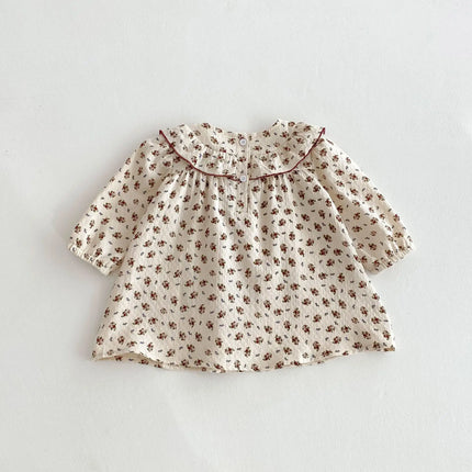 キッズワンピース ラッフルフリルフラワー小花柄長袖ワンピース - mamahalo shop - 長袖ワンピース -  べビー服 - 子供服 - 男の子 - 女の子