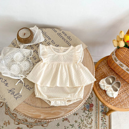 -ベビーロンパース 半袖ボディスーツ ペプラムフリルスカート アプリコット【mh0004507】 - mamahalo shop - 半袖ロンパース -  べビー服 - 子供服 - 男の子 - 女の子