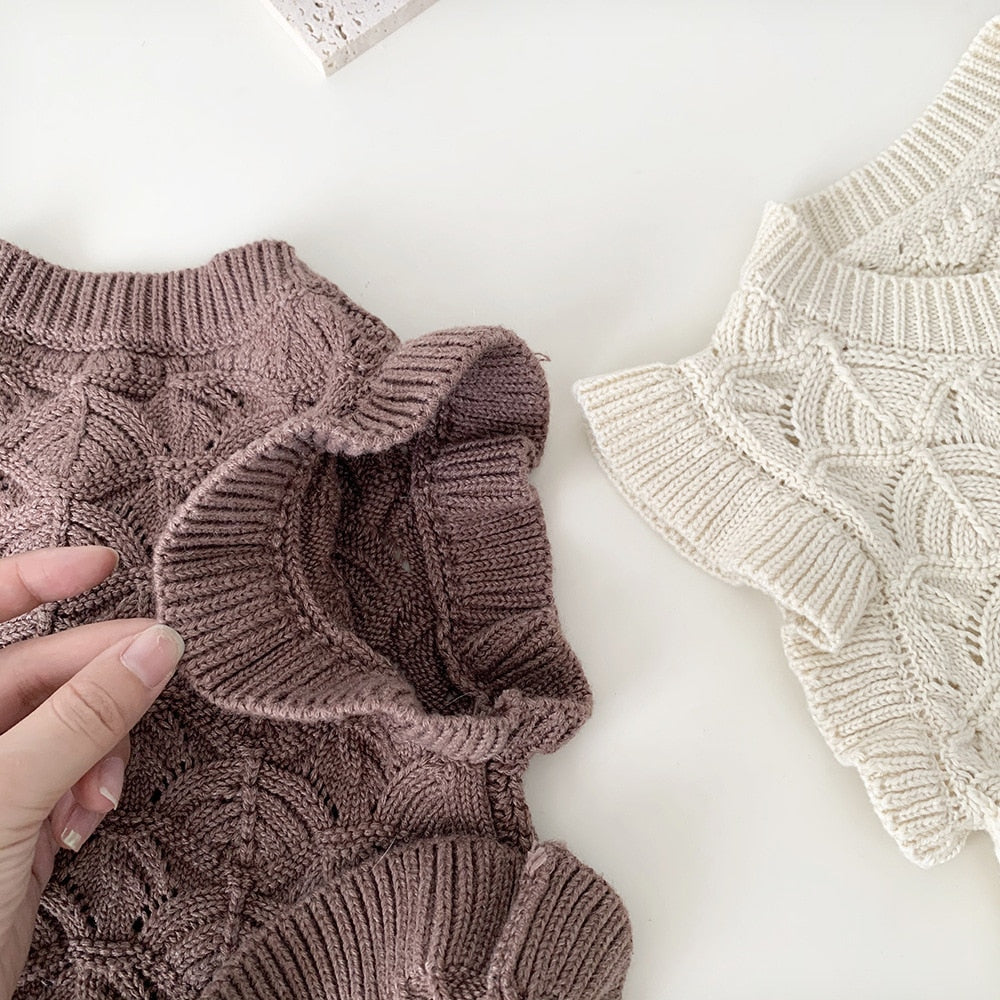 -ベビー キッズ ニット フリル ベスト カーディガン クリームアイボリー ライトコーヒー 2色 ガールズ 女の子【mh0002807】 - mamahalo shop - ベスト -  べビー服 - 子供服 - 男の子 - 女の子
