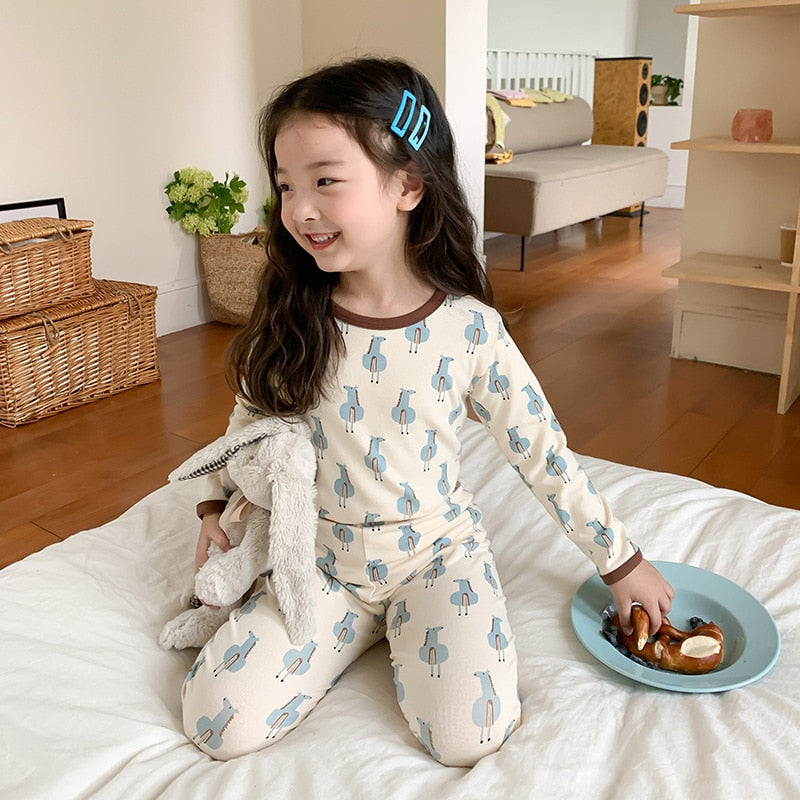 -キッズ プリント 長袖 パジャマ セット くま ベア チェック フラワー ライオン 恐竜 ユニセックス - mamahalo shop - 長袖パジャマ -  べビー服 - 子供服 - 男の子 - 女の子