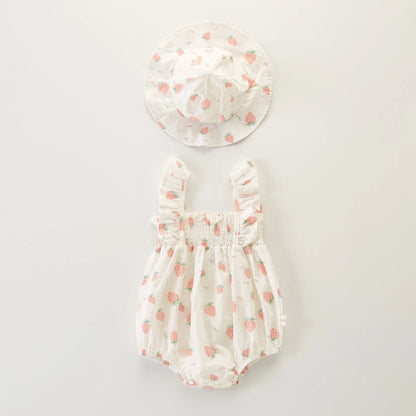 -ベビーロンパース 帽子セット ノースリーブボディスーツ チューリップハット フラワー花柄プリント 2カラー【mh0005934】 - mamahalo shop - ノースリーブロンパース -  べビー服 - 子供服 - 男の子 - 女の子