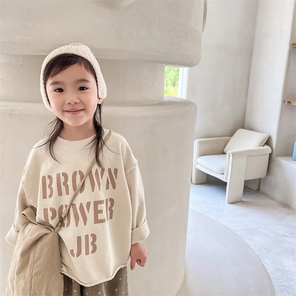 キッズ レターロゴ スウェット ルーズ プルオーバー 長袖 Tシャツ トップス - mamahalo shop - 長袖Tシャツ - ベビー服 - 子供服 - 男の子 - 女の子