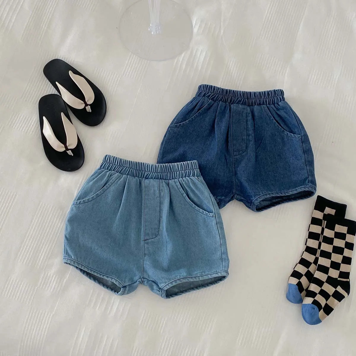 -キッズパンツ デニムショートパンツ シンプルベーシック 2カラー【mh0006184】 - mamahalo shop - ハーフパンツ・ショートパンツ -  べビー服 - 子供服 - 男の子 - 女の子