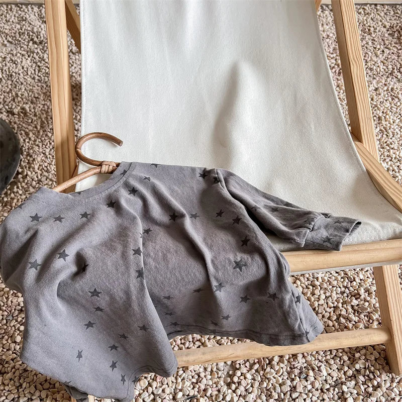 -キッズトップス スター星プリント長袖ルーズTシャツ 2カラー - mamahalo shop - 長袖Tシャツ -  べビー服 - 子供服 - 男の子 - 女の子
