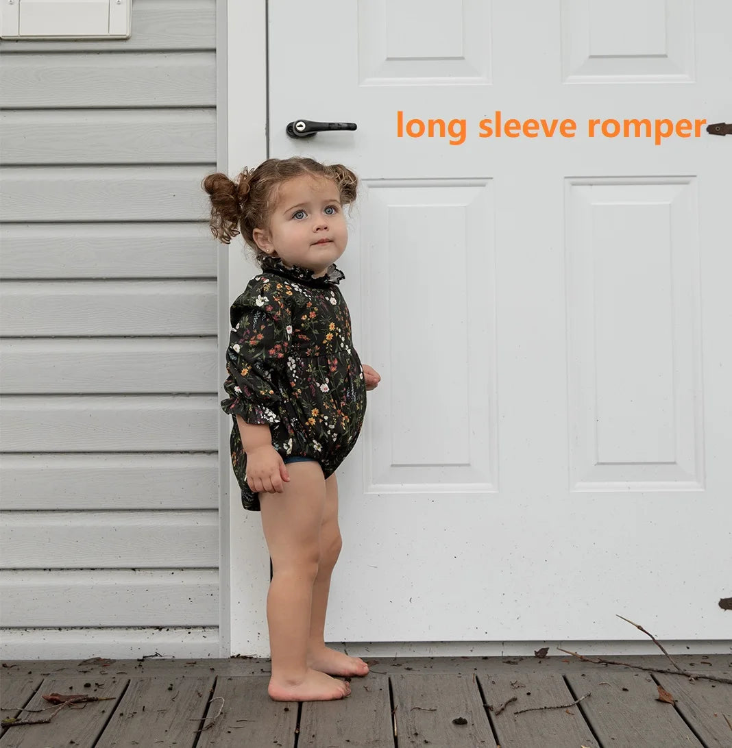 -ベビーキッズジュニア フラワー花柄 長袖ワンピース 長袖ロンパース ケーブルニットカーディガンジャケット ニットポロシャツ ロングパンツ お出かけ リンクコーデ 兄弟姉妹 お揃いコーデ - mamahalo shop - 長袖ロンパース -  べビー服 - 子供服 - 男の子 - 女の子
