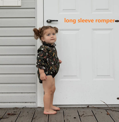 -ベビーキッズジュニア フラワー花柄 長袖ワンピース 長袖ロンパース ケーブルニットカーディガンジャケット ニットポロシャツ ロングパンツ お出かけ リンクコーデ 兄弟姉妹 お揃いコーデ - mamahalo shop - 長袖ロンパース -  べビー服 - 子供服 - 男の子 - 女の子