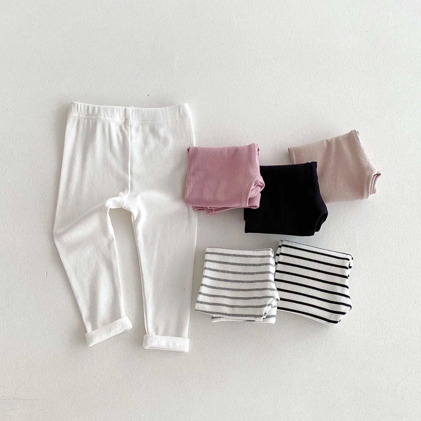 -キッズパンツ レギンスパンツ シンプルベーシック スパッツ 無地/ボーダー【mh0006398】 - mamahalo shop - レギンスパンツ -  べビー服 - 子供服 - 男の子 - 女の子