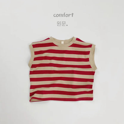 -キッズトップス ノースリーブTシャツ ベスト レトロボーダー 4カラー - mamahalo shop - タンクトップ・キャミソール・ノースリーブトップス -  べビー服 - 子供服 - 男の子 - 女の子