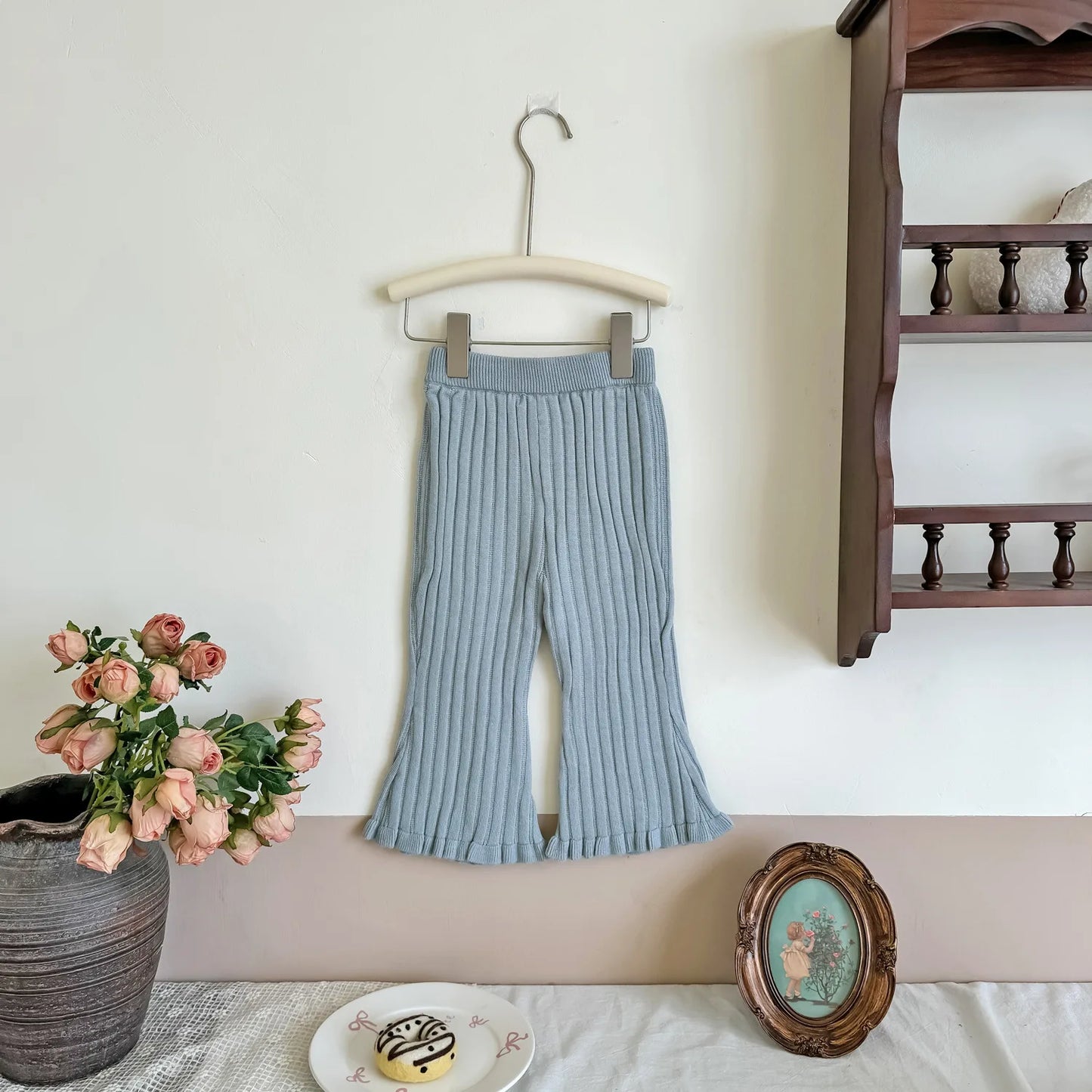 -キッズパンツ 太リブニットフレアレギンスパンツ 無地/ボーダー 3カラー - mamahalo shop - レギンスパンツ -  べビー服 - 子供服 - 男の子 - 女の子