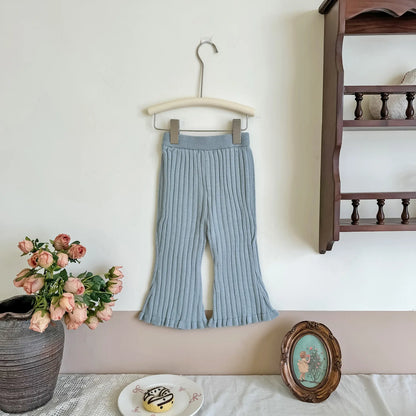 -キッズパンツ 太リブニットフレアレギンスパンツ 無地/ボーダー 3カラー - mamahalo shop - レギンスパンツ -  べビー服 - 子供服 - 男の子 - 女の子